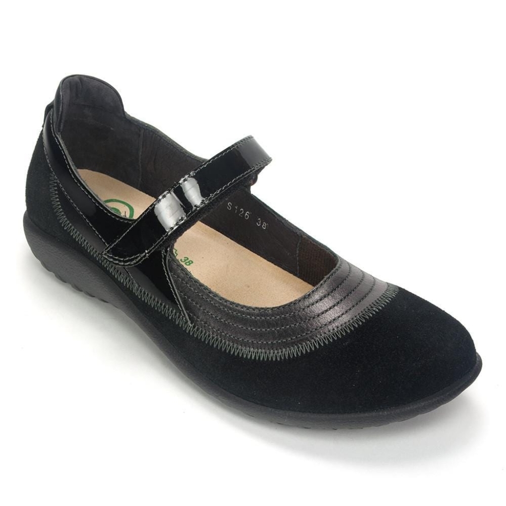 Naot Kirei Mary Jane Flats Black Suede Patent Leather Size 11